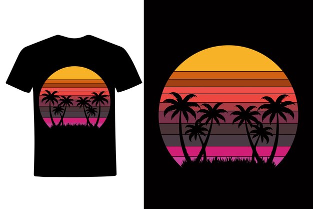 Tshirt vacation beach palm tree sunset style brush retro vintage