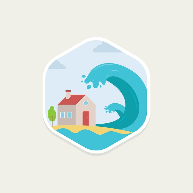 Tsunami disaster flat vector illustration