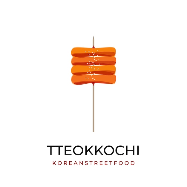 Tteokbokki Illustration Logo With Bamboo Skewer or tteokkochi