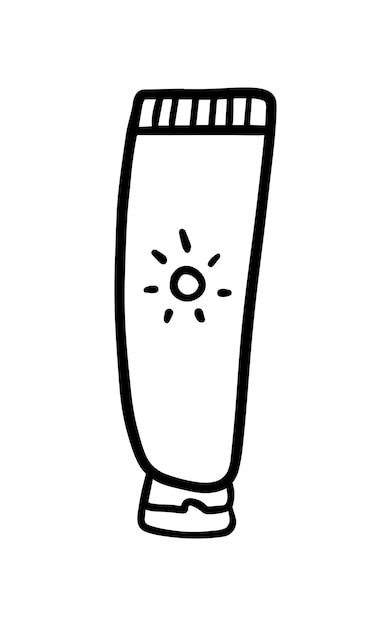 Tube of sunscreen cream protection from sun tan and burns doodle linear cartoon coloring