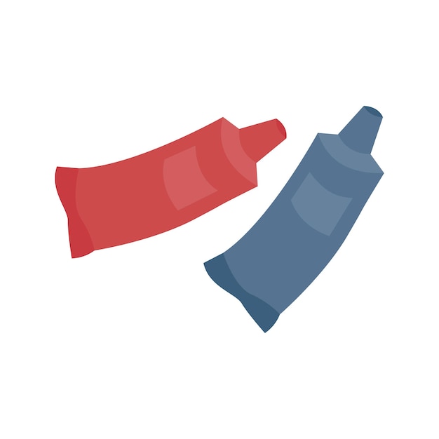 Tubes of red and blue paint illustration School supply flat design. Paint tubes for painting drawing