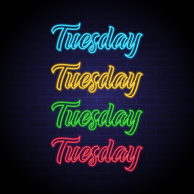 Tuesday letter with neon light glowing style