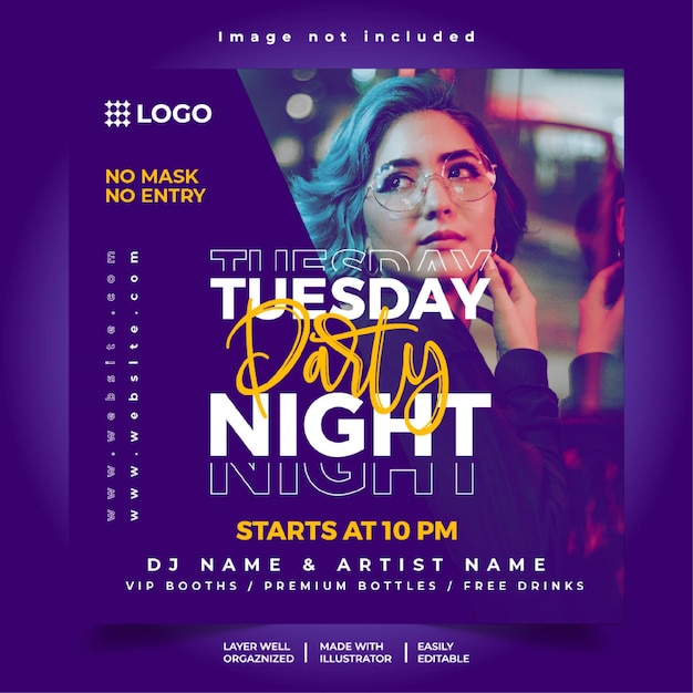 Tuesday Night party club dj party flyer social media post banner template