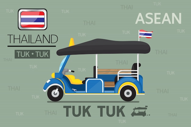 Tuk Tuk in Thailand Public transport vector cartoon design.