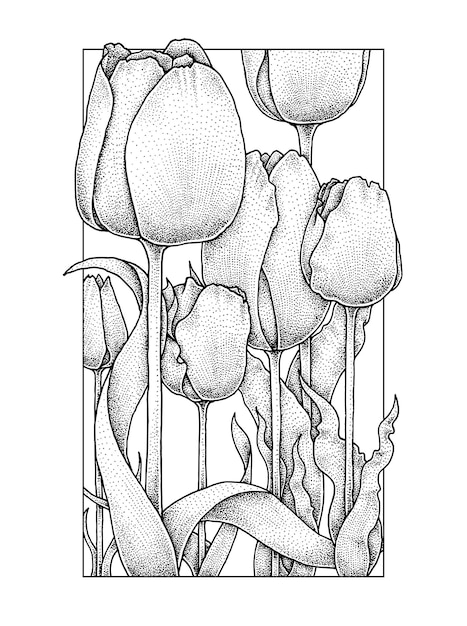 Tulip Flower Hand Drawn Pointillism Doodle