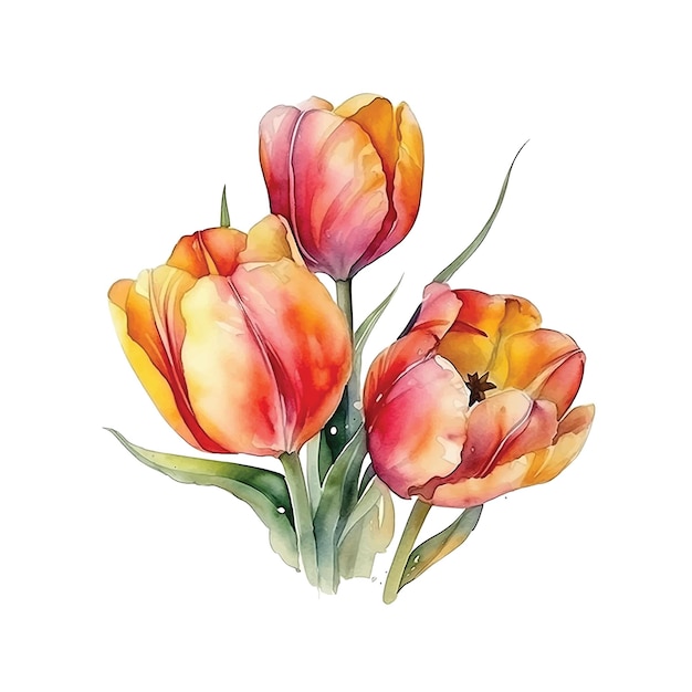 Tulip flowers watercolor paint