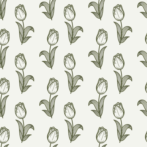 Tulip seamless pattern in a hand drawing style.