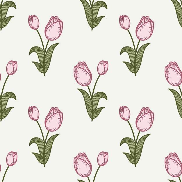 Tulip seamless pattern in a hand drawing style.