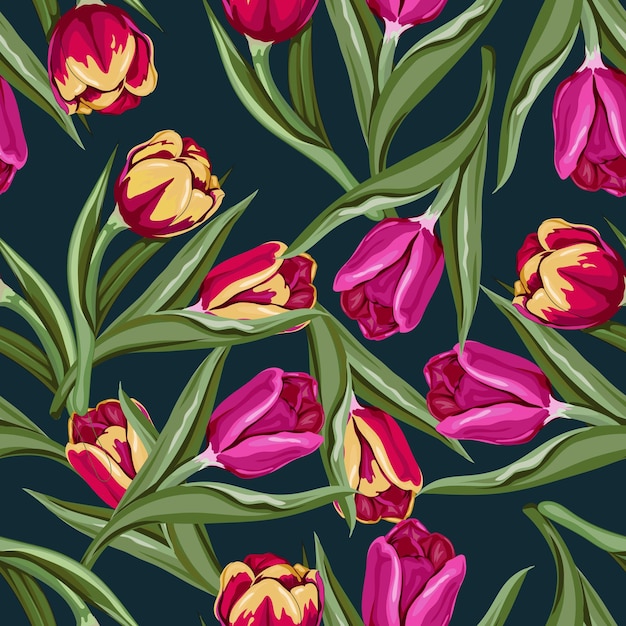 Tulips colorful seamless pattern design floral spring tulip flowers repeatable vector background