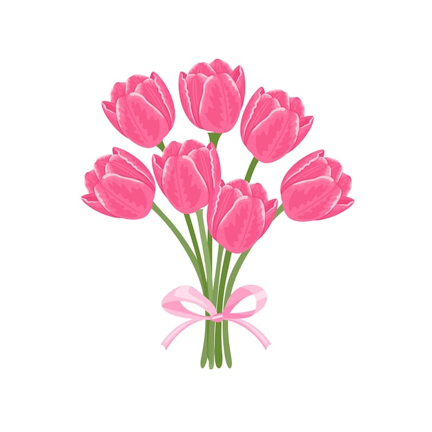 Tulips spring pink flowers bouquet.