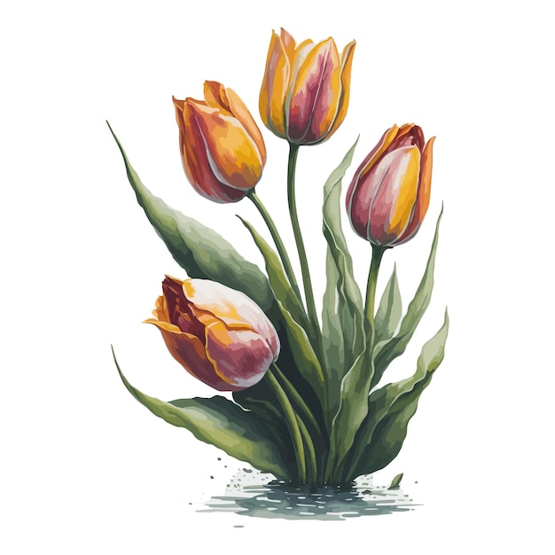 Tulips watercolor simple vector