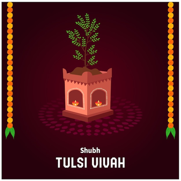 Tulsi vivah tulsi puja indian festival celebration vector design