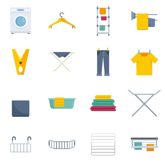 Tumble dryer icons set. Flat set of tumble dryer vector icons isolated on white background