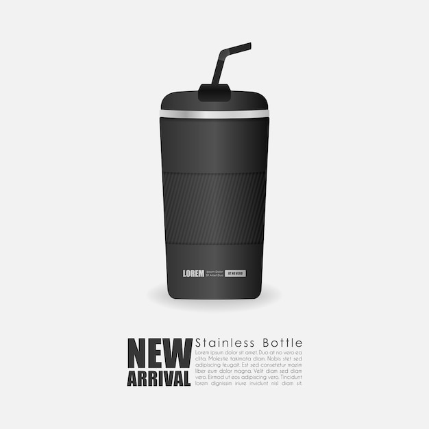 Vector tumbler mockup aluminum bottle with black color realistic mockup water bottle