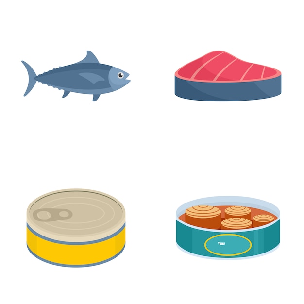 Tuna fish can steak icons set