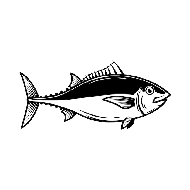 Tuna fish illustration on white background.  element for logo, label, emblem, sign, badge.  image