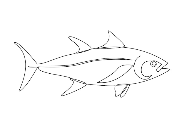 Tuna fish one line drawing Continuous single line art of fish for logo print posters banners