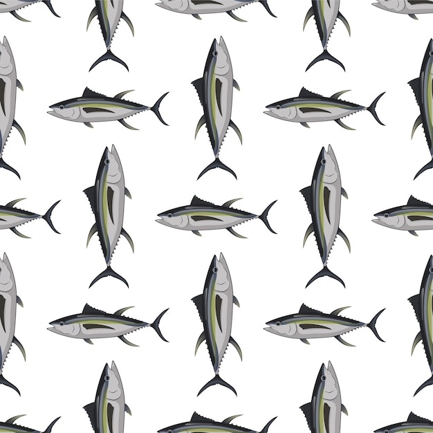 Tuna shoal in the sea seamless pattern on white background