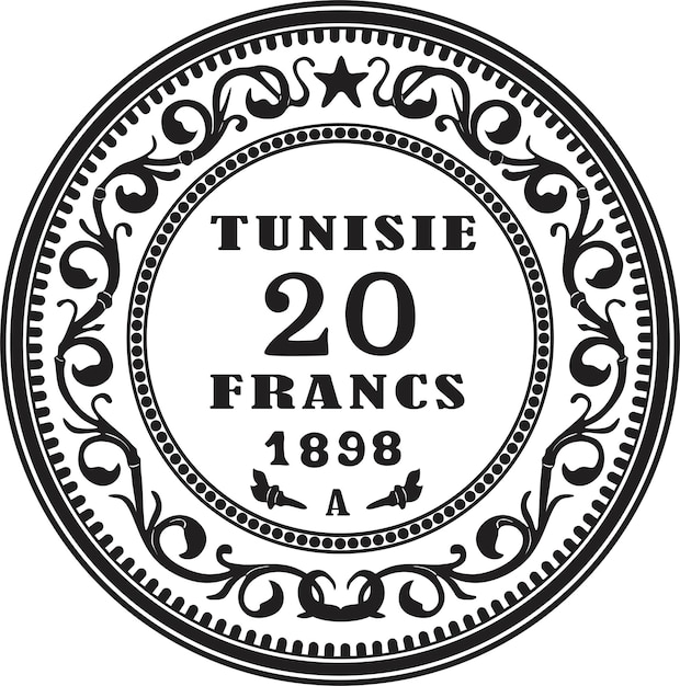 tunisia 20 franc coin black design vector handmade silhouette