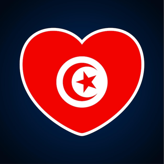 Tunisia flag in a shape of heart. Icon flat heart symbol of love on the background national flag. Vector illustration.