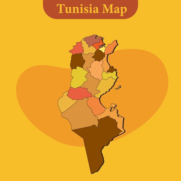 Tunisia map vector with regions and cities lines and full every region