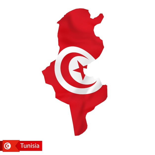 Tunisia map with waving flag of country