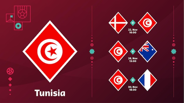 Tunisia national team Schedule matches in the final stage at the 2022 Football World Championship Vector illustration of world football 2022 matches