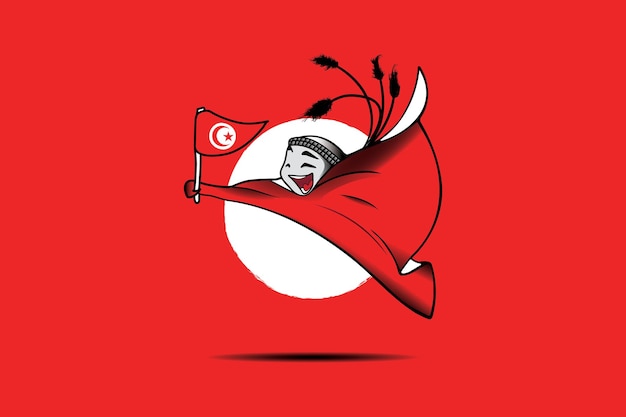 Tunisian flag with qatar world cup mascot vector graphic