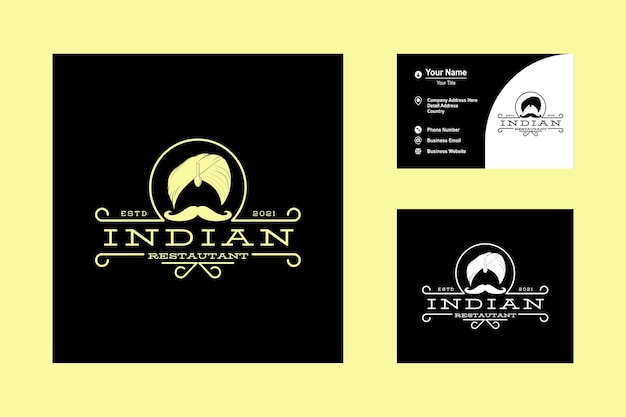 Turban Spoon Mustache India Indian Food Restaurant Icon Logo Vector Design Inspiration