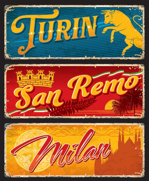 Turin San Remo and Milan italian cities stickers