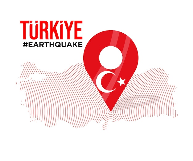 Turkey east earthquake. Turkish flag on Location. Big earthquake on the map. Ready template design.