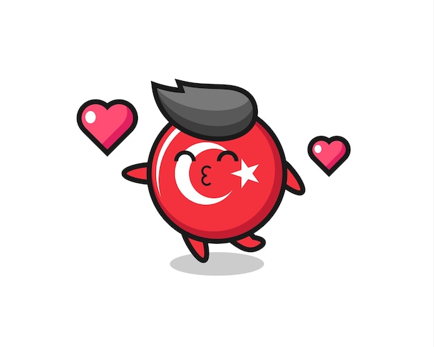 Turkey flag badge character cartoon with kissing gesture , cute style design for t shirt, sticker, logo element