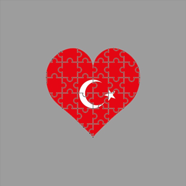 Turkey flag in the form of heart puzzle on gray background