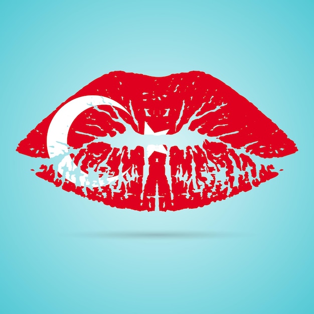 Turkey Flag Lipstick On The Lips Isolated On A White Background Vector Illustration