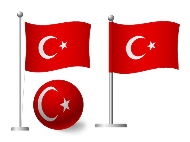 Turkey flag on pole and ball icon