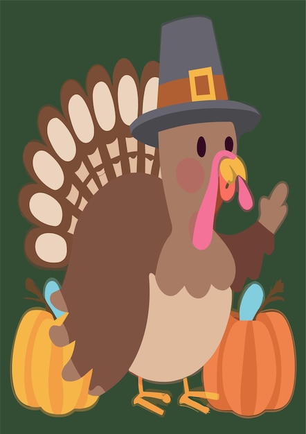 Turkey Happy Thanksgiving Design Clipart 2D Vector