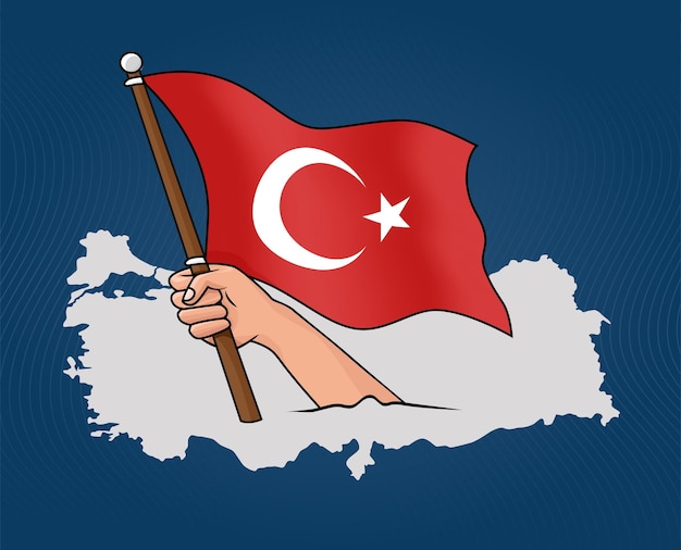 Turkey national flag and map victory vector illustration