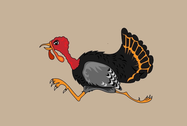 Vector a turkey running with a red head and a red head.