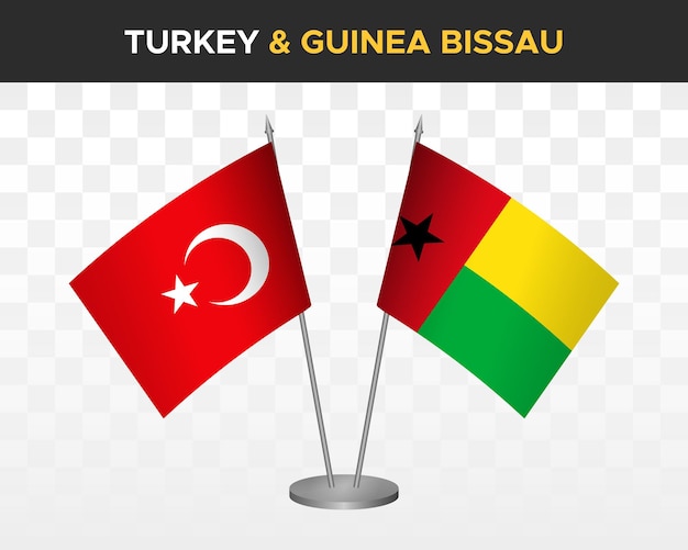 Turkey vs Guinea Bissau desk flags mockup isolated on white 3d vector illustration table flags