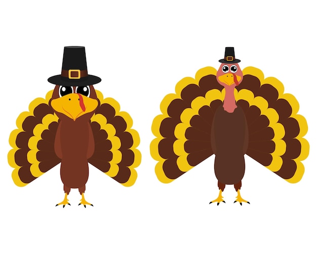 Turkeys cartoon with pumpkins vector illustration white background