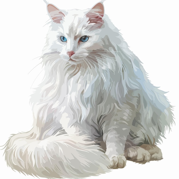 Turkish Angora Cat Clipart on White Background