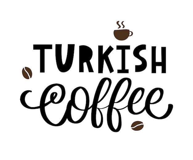 Turkish Coffee letter vector logo typography sign in black and white Advertising poster or template design Modern lettering logotype coffee signboard Design elements Vector illustration