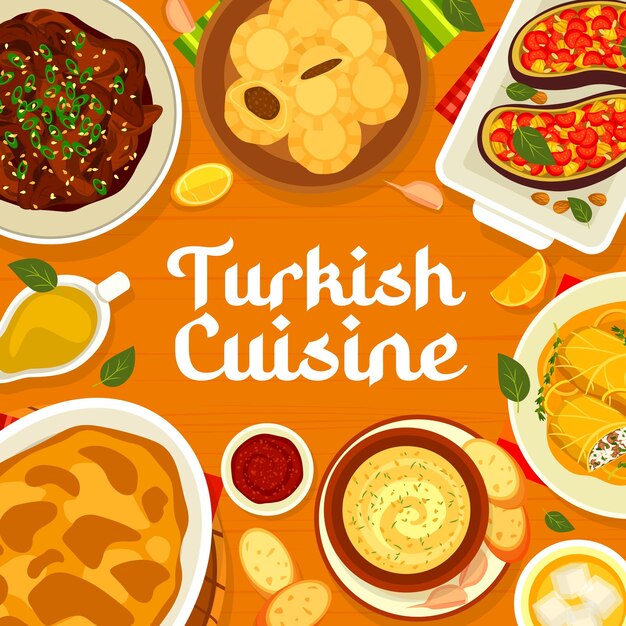 Vector turkish cuisine menu cover with vector halal food