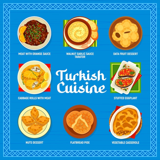 Turkish cuisine menu dishes of Arab halal food