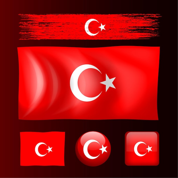 Turkish flag in different designs illustration