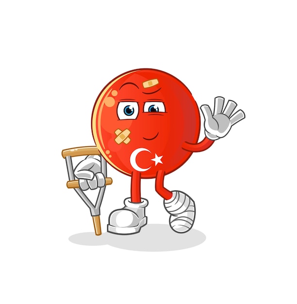 Turkish flag sick with limping stick. cartoon mascot vector