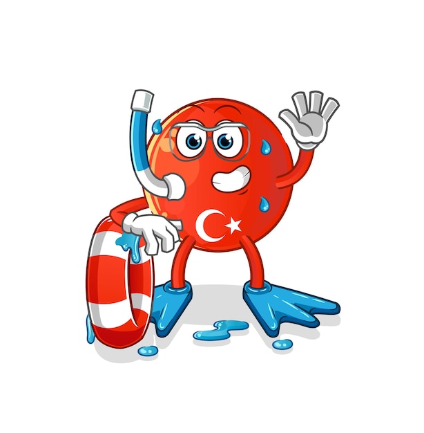 Turkish flag swimmer with buoy mascot cartoon vector