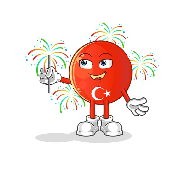 Turkish flag with fireworks mascot. cartoon vector