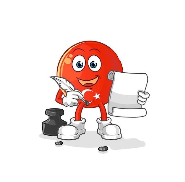 Turkish flag writer vector. cartoon character