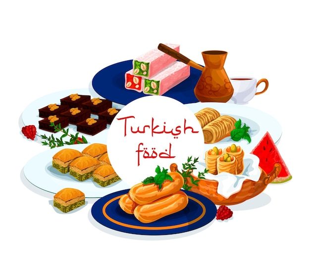 Vector turkish food pastry dessert baklava delight lokum